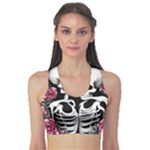 black and white rose sugar skull Sports Bra