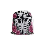 black and white rose sugar skull Drawstring Pouch (Medium)