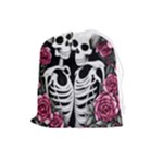 black and white rose sugar skull Drawstring Pouch (Large)