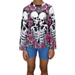 black and white rose sugar skull Kids  Long Sleeve Swimwear