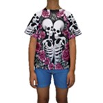 black and white rose sugar skull Kids  Short Sleeve Swimwear