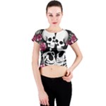 black and white rose sugar skull Crew Neck Crop Top