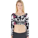 black and white rose sugar skull Long Sleeve Crop Top