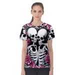 black and white rose sugar skull Women s Sport Mesh Tee