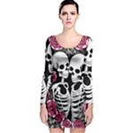 black and white rose sugar skull Long Sleeve Bodycon Dress