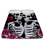 black and white rose sugar skull Fitted Sheet (Queen Size)