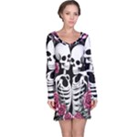 black and white rose sugar skull Long Sleeve Nightdress