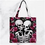 black and white rose sugar skull Zipper Grocery Tote Bag