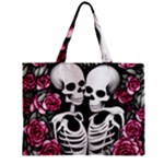 black and white rose sugar skull Zipper Mini Tote Bag