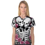 black and white rose sugar skull V-Neck Sport Mesh Tee