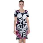 black and white rose sugar skull Short Sleeve Nightdress