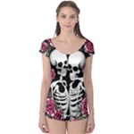 black and white rose sugar skull Boyleg Leotard 