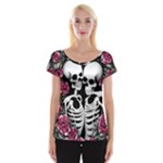 black and white rose sugar skull Cap Sleeve Top