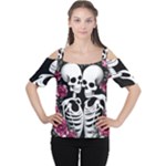 black and white rose sugar skull Cutout Shoulder Tee