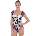 black and white rose sugar skull Short Sleeve Leotard 