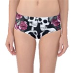 black and white rose sugar skull Mid-Waist Bikini Bottoms