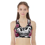 black and white rose sugar skull Sports Bra with Border