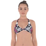 black and white rose sugar skull Halter Neck Bikini Top