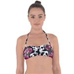 black and white rose sugar skull Halter Bandeau Bikini Top