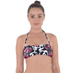 black and white rose sugar skull Halter Bandeau Bikini Top