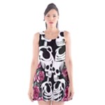 black and white rose sugar skull Scoop Neck Skater Dress