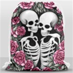 black and white rose sugar skull Drawstring Bag (Large)