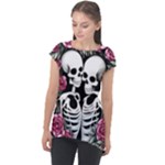 black and white rose sugar skull Cap Sleeve High Low Top