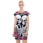 black and white rose sugar skull Cap Sleeve Bodycon Dress