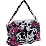 black and white rose sugar skull Canvas Crossbody Bag