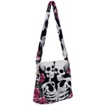 black and white rose sugar skull Zipper Messenger Bag