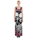 black and white rose sugar skull Thigh Split Maxi Dress