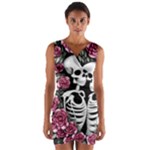 black and white rose sugar skull Wrap Front Bodycon Dress