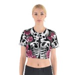 black and white rose sugar skull Cotton Crop Top