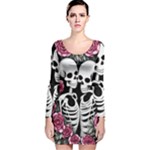 black and white rose sugar skull Long Sleeve Velvet Bodycon Dress