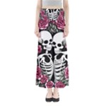 black and white rose sugar skull Full Length Maxi Skirt