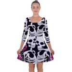 black and white rose sugar skull Quarter Sleeve Skater Dress