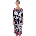 black and white rose sugar skull Quarter Sleeve Midi Bodycon Dress