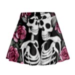 black and white rose sugar skull Mini Flare Skirt