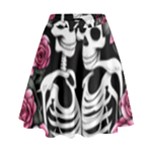 black and white rose sugar skull High Waist Skirt