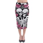 black and white rose sugar skull Midi Pencil Skirt