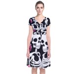 black and white rose sugar skull Short Sleeve Front Wrap Dress