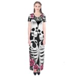 black and white rose sugar skull Short Sleeve Maxi Dress