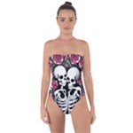 black and white rose sugar skull Tie Back One Piece Swimsuit