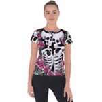 black and white rose sugar skull Short Sleeve Sports Top 