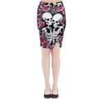 black and white rose sugar skull Midi Wrap Pencil Skirt