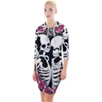 black and white rose sugar skull Quarter Sleeve Hood Bodycon Dress