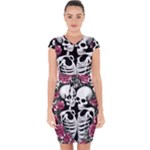 black and white rose sugar skull Capsleeve Drawstring Dress 