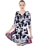 black and white rose sugar skull Quarter Sleeve Front Wrap Dress