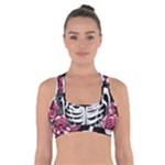 black and white rose sugar skull Cross Back Sports Bra