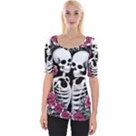 black and white rose sugar skull Wide Neckline Tee